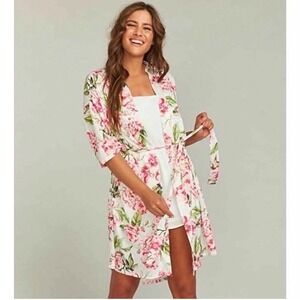 Show Me Your MuMu Brie Floral Robe Watercolor Pink Flowers Tie Waist One Size